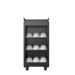 Franke three-shelf cup warmer in Onyx holding white coffee cups