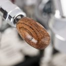 Close up of the real wood handle on the deluxe model of the Fracino Retro Lever