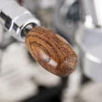 Close up of the real wood handle on the deluxe model of the Fracino Retro Lever